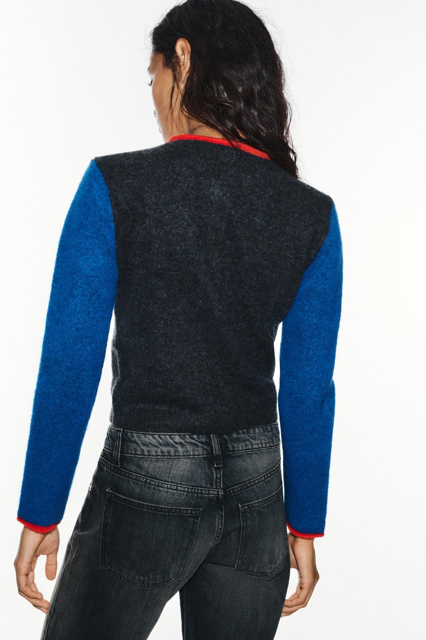 Женский кардиган Zara Color Block, цвет: Серый / Синий — фото 4