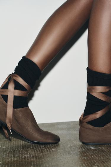 LEATHER LACE-UP SHOES - Brown by Zara - Image 1