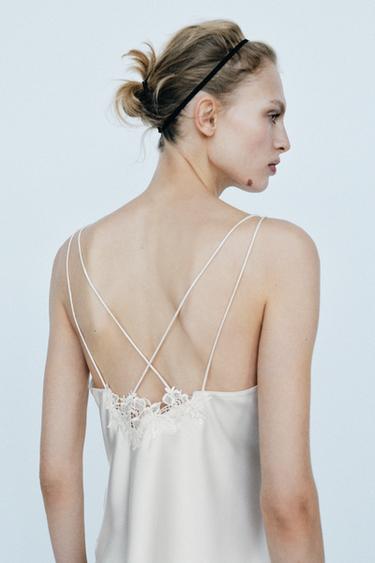 TOP SATINÉ EN DENTELLE À BRIDES CROISÉES - Écru de Zara - Image 5