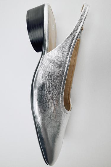 Zara METALLIC LEATHER SLINGBACKS - Silver