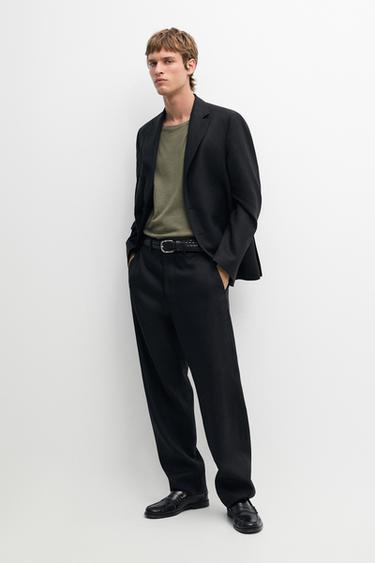 Zara Tailored fit 100% linen suit trousers - Black - Image 0