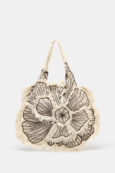 FLORAL EMBROIDERED MAXI TOTE BAG - Brown by Zara