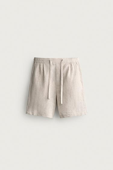 100% LINEN RELAXED FIT BERMUDA SHORTS - Light beige by Zara