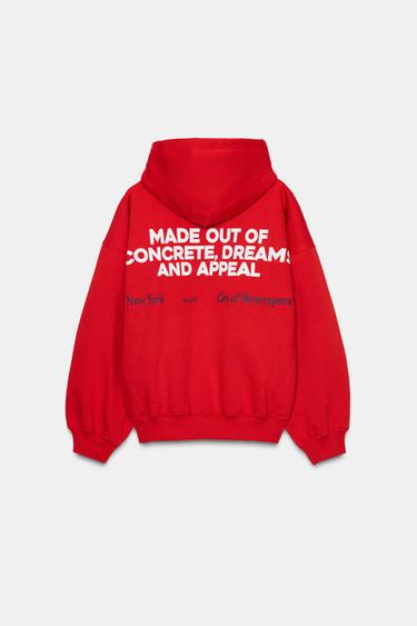 SWEAT À CAPUCHE ET INSCRIPTION - Rouge de Zara - Image 7
