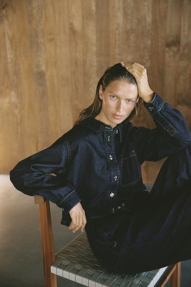 Zara Z1975 MID-RISE WIDE LEG JOGGER JEANS - Blue