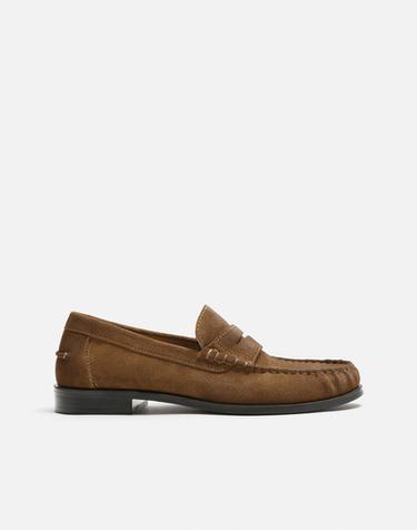 Mocasines Zara Leather Hombre Marrones Letra Mocasines De Piel De