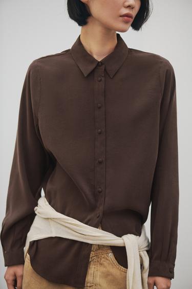 ソフトタッチフルイドシャツブラウンZaraのソフトタッチフルイドシャツ - ブラウン