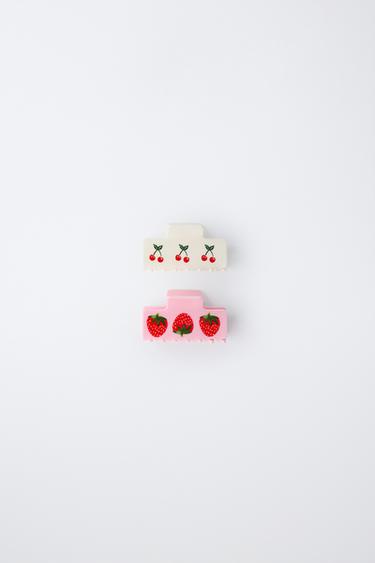 PACK OF TWO STRAWBERRY AND CHERRY HAIR CLIPS - Pink by Zara