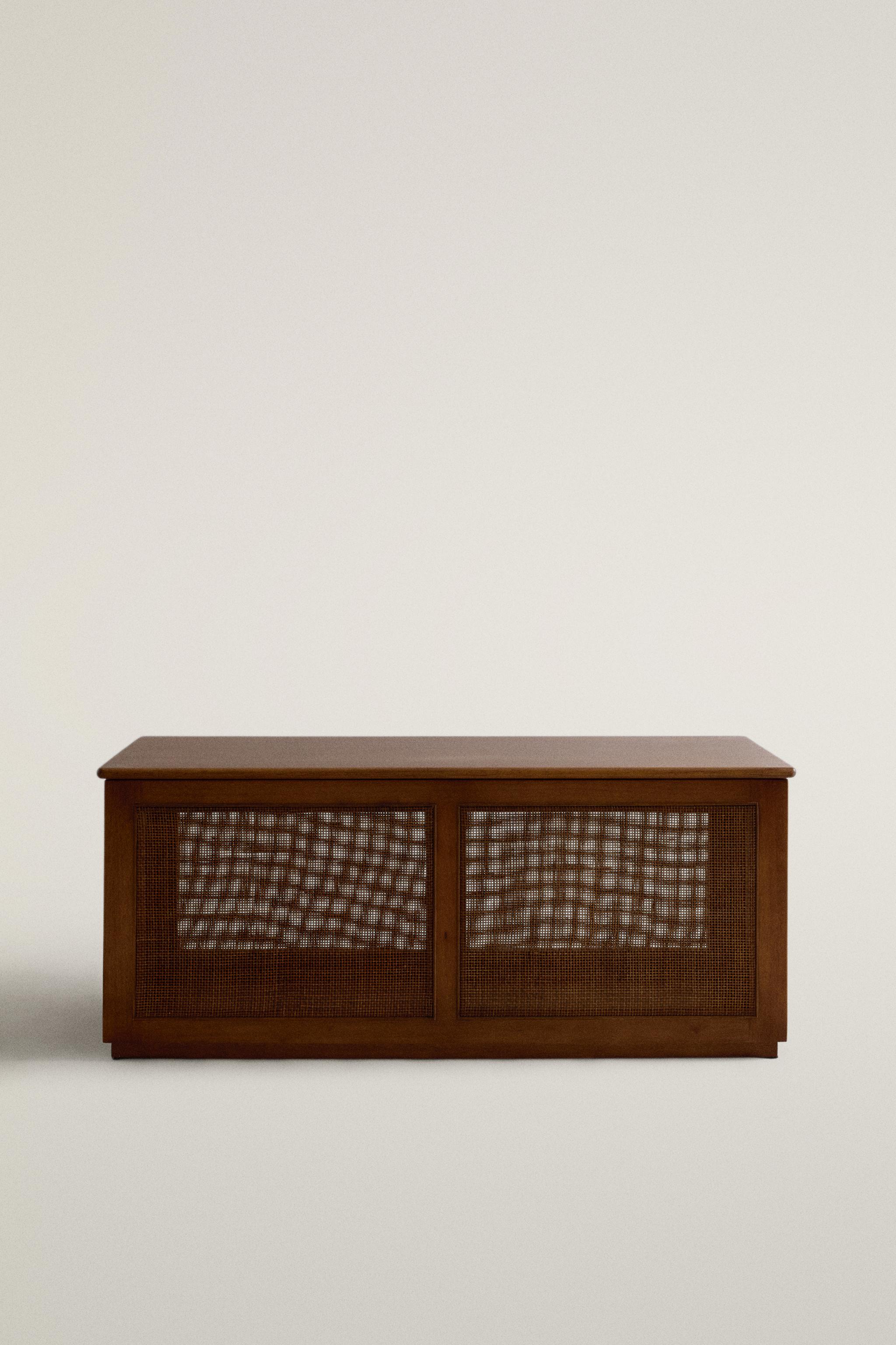 ZARA  テクスチャーベンチ　ダークウッド WOOD AND RATTAN BENCH - Brown | ZARA United States