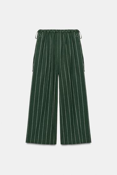 PANTALÓN CON LINO RAYAS ZW COLLECTION - Verde de Zara