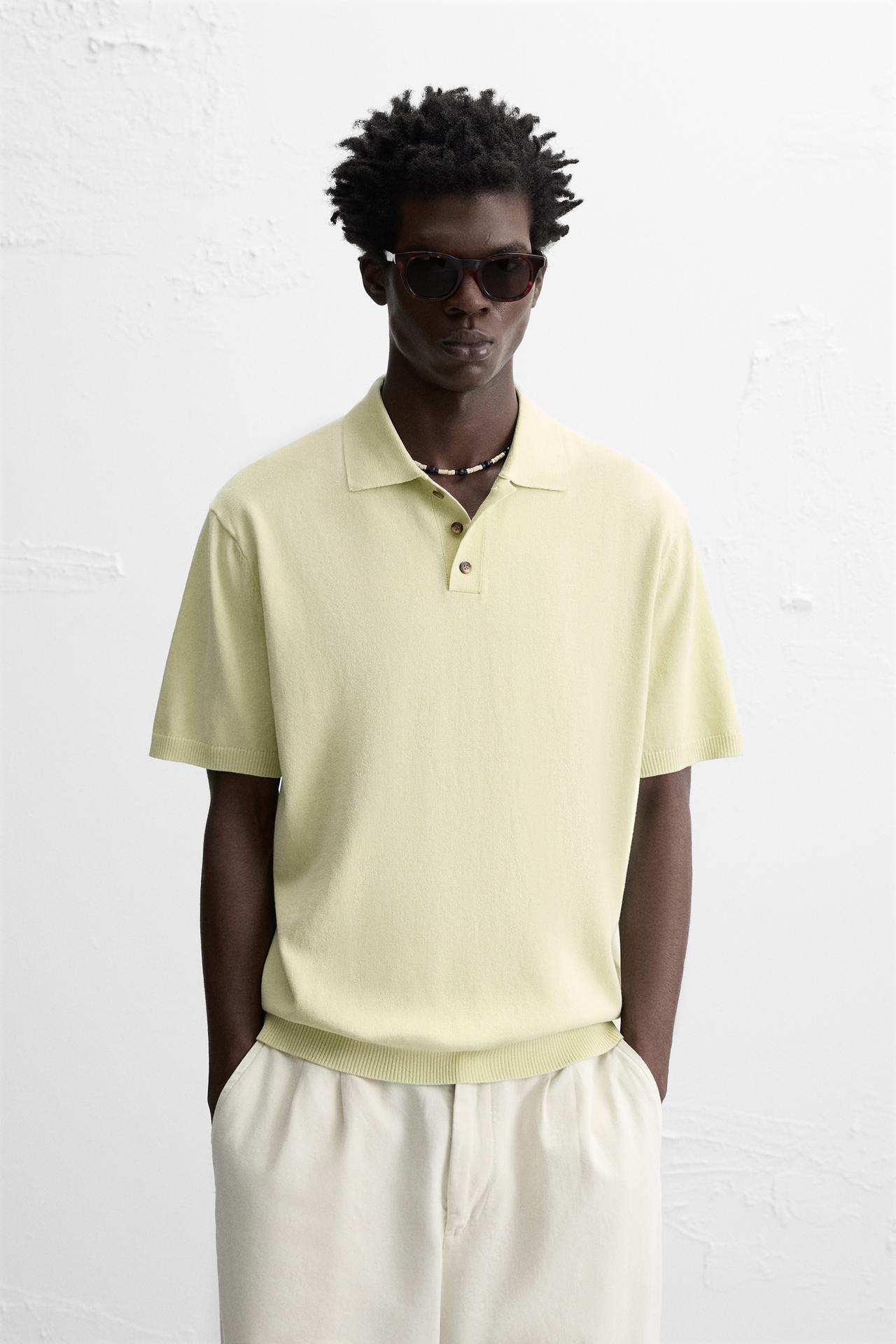 WASHED COTTON KNIT POLO SHIRT - Lime by Zara
