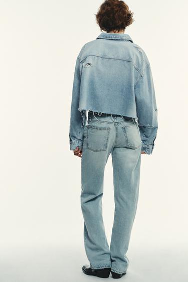 SURCHEMISE COURTE EN JEAN TRF DÉCHIRÉE - Bleu de Zara - Image 4