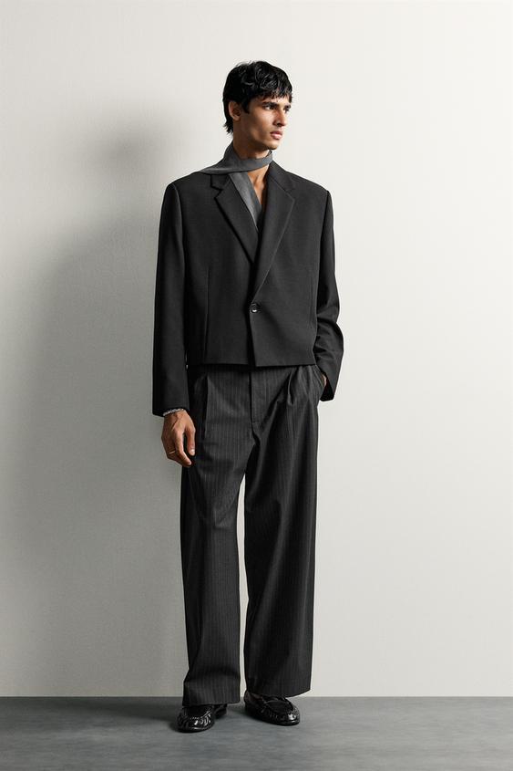 PINSTRIPE PLEATED TROUSERS - Anthracite Grey by Zara - Image 0
