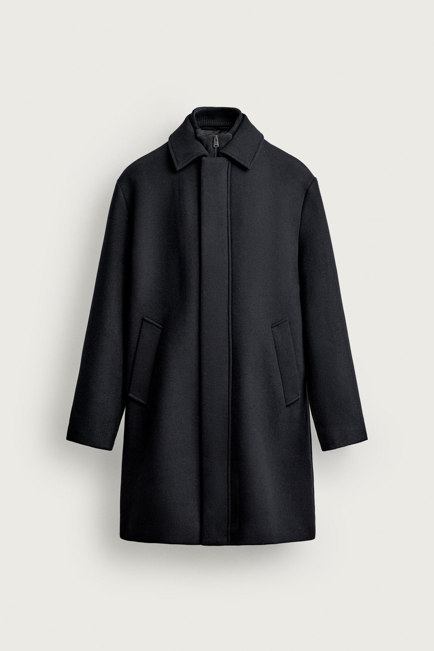 Мужское пальто Zara Regular Fit Detachable Collar, цвет: Тёмно-синий — фото 8
