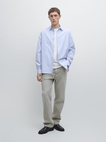 Zara Regular fit pinstriped shirt - Green stripe - Image 0