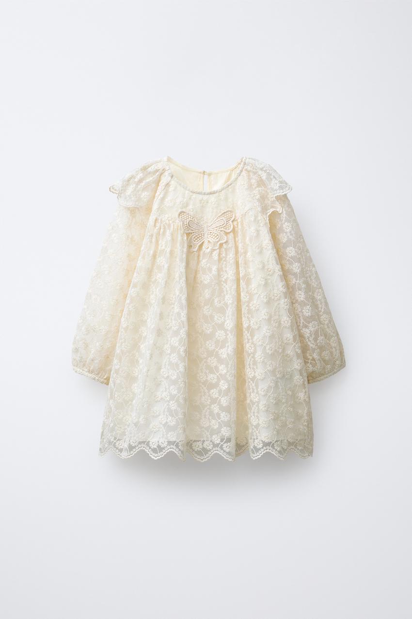 Zara - Butterfly Tulle Dress - Ecru - 3 Years (38,6 inches) - Kids
