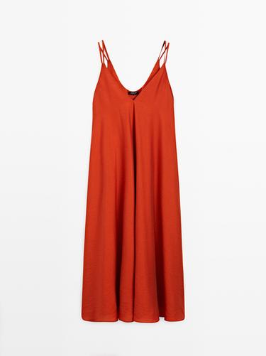 Zara Long flowing dress with double fabric - Burnt orange