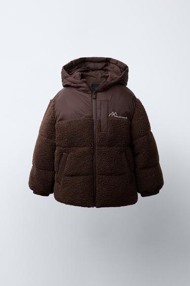 ABRIGO BORREGUILLO COMBINADO - Chocolate de Zara