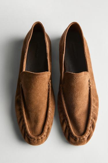 Mocassin souple en croûte de cuir - Marron noisette de Zara - Image 0
