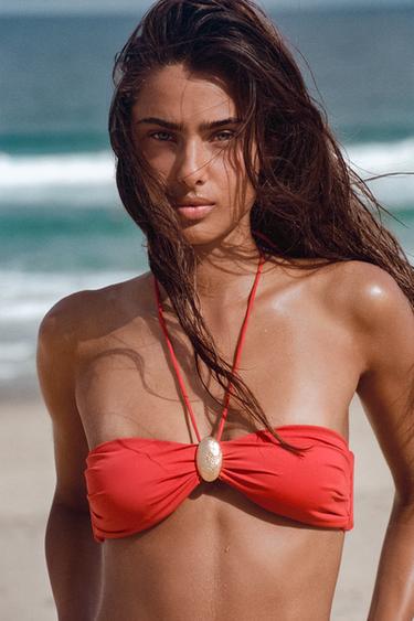 Zara GORNJI DIO BIKINIJA S OVALNIM DETALJEM – tamnonarančasta