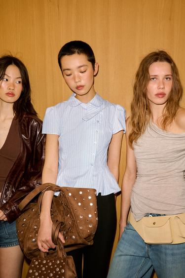 CHEMISE EN POPELINE À RAYURES - Gris / Beige de Zara - Image 4