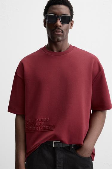 RAISED TEXT T-SHIRT - Burgundy by Zara - Image 5