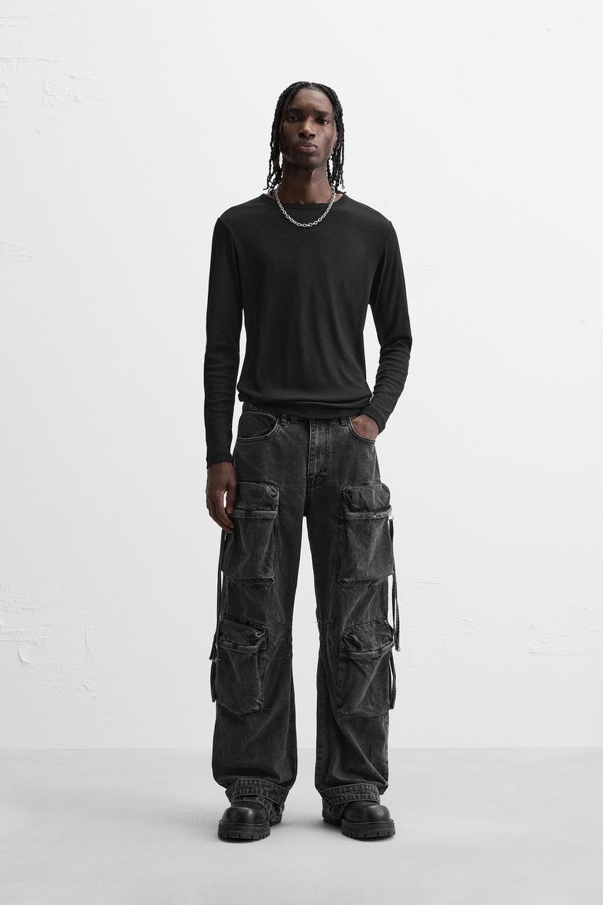 ポケットディテールデニムカーゴパンツ - ブラック | ZARA Japan 