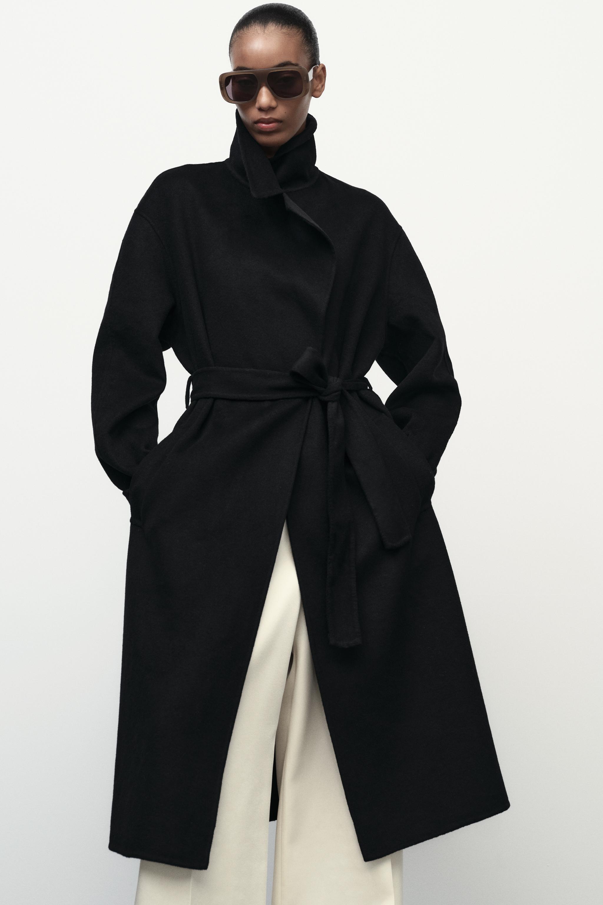 Black wool coat zara online