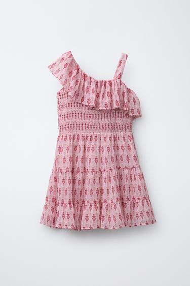 Zara PRINTED RUFFLED DRESS - Pink