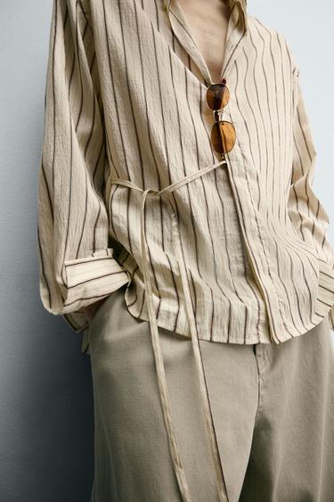 STRIPED SHIRT WITH BOW - Ecru by Zara - Image 4