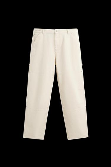 EMBROIDERED CARPENTER POCKET TROUSERS - Ecru by Zara - Image 0