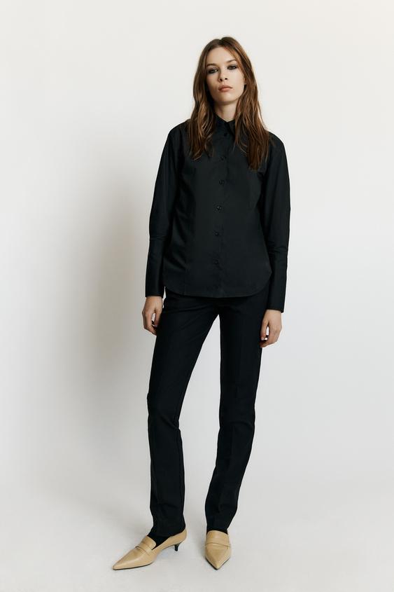 قميص بوبلين بأساور عريضة - أسود الخاص بـ Zara - صورة 0