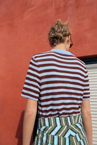 POLO EN MAILLE À RAYURES - Bleu / Blanc de Zara - Image 9