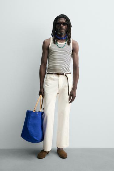 STRIPED JACQUARD TANK TOP X AARON LEVINE - Ecru / Blue by Zara