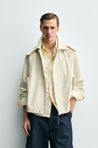 CROPPED FIT TECHNICAL HOODED PARKA - Ecru by Zara