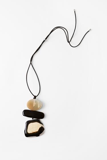 LEATHER CORD AND RESIN NECKLACE - Brown by Zara