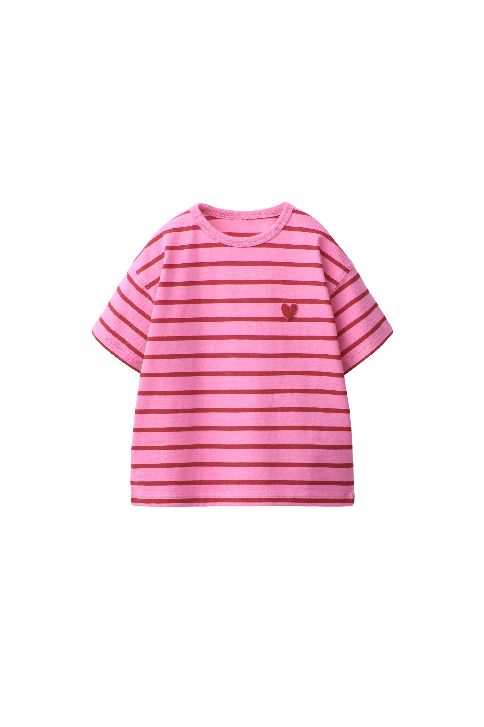 EMBROIDERED HEART STRIPED T-SHIRT - Sky blue | ZARA United States