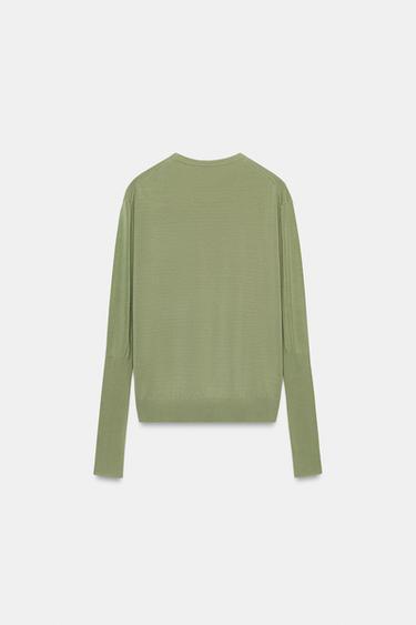 PULL EN MAILLE EXTRAFINE - Vert sauge de Zara - Image 7