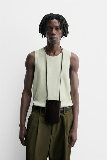 T-SHIRT MALHA TANK ESTRUTURA - Azul-claro da Zara