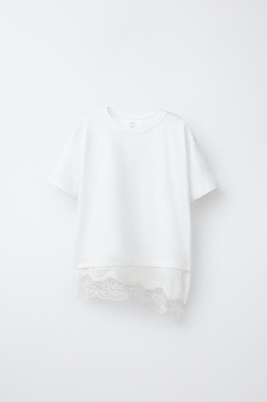 CONTRAST LACE T-SHIRT - White by Zara - Image 0