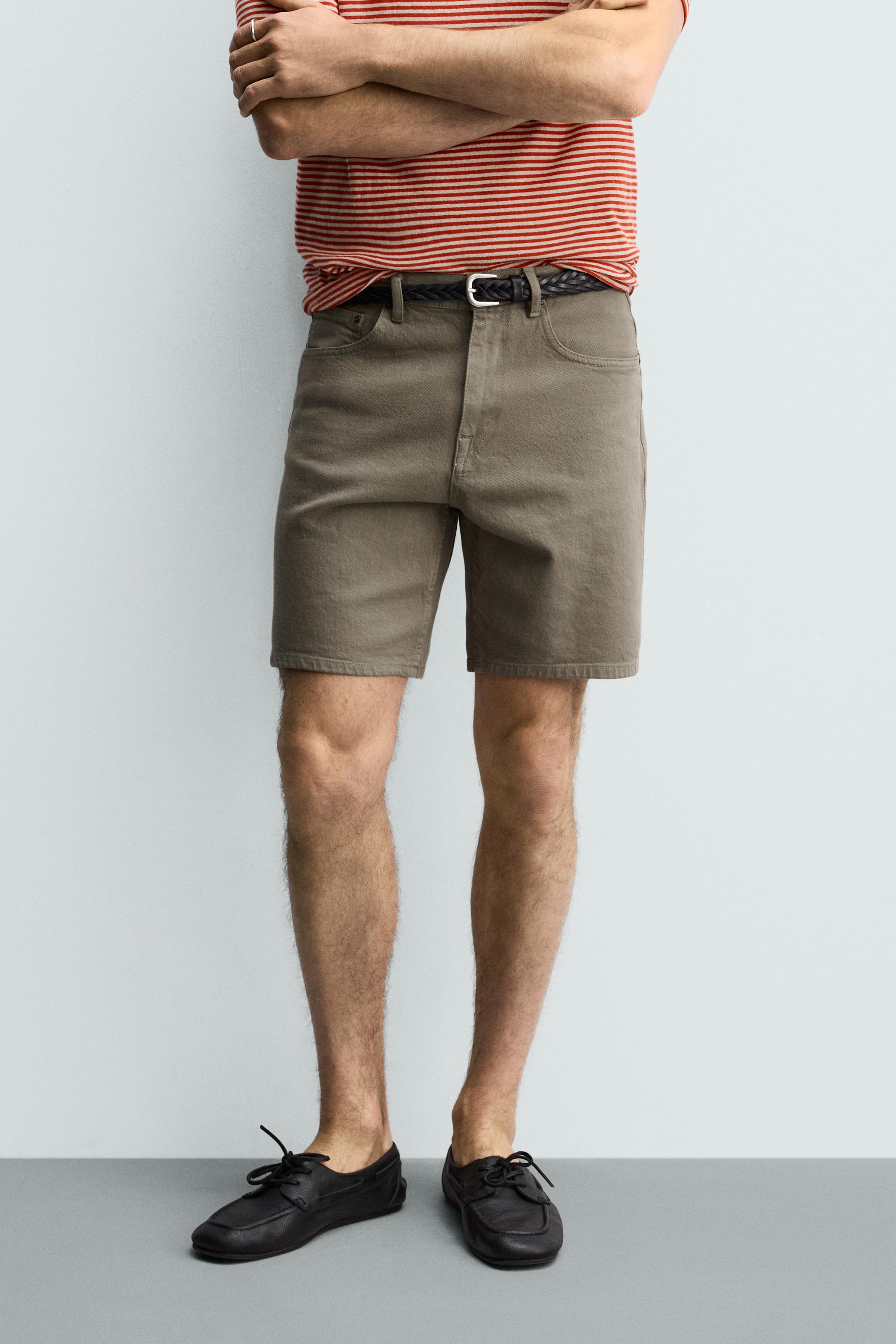 REGULAR FIT DENIM SHORTS — Greenish