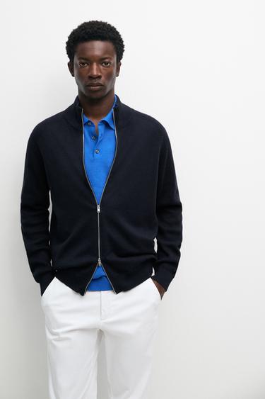 Zara Knit cotton blend cardigan with raglan sleeves - Navy blue