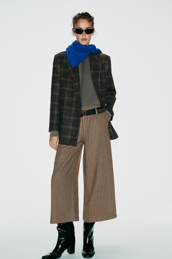 CHECKED CULOTTES WITH BELT - Brown by Zara - Image 0