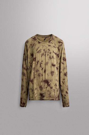 WOOL BLEND TIE DYE TECHNICAL T-SHIRT — Ecru / Khaki 1