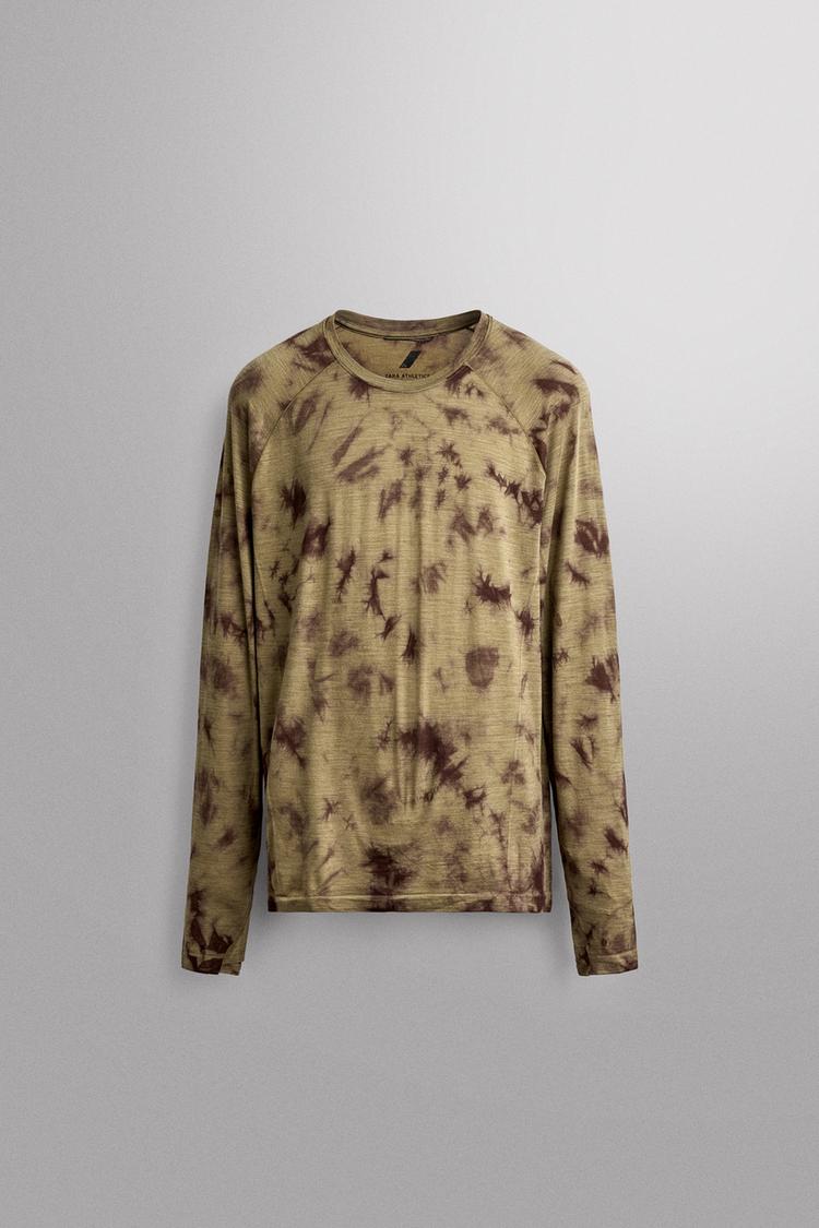WOOL BLEND TIE DYE TECHNICAL T-SHIRT — Ecru / Khaki
