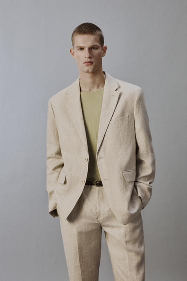 Zara 100% LINEN SUIT JACKET - Light beige