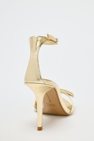 METALLIC-EFFECT BOW HIGH-HEEL SANDALS - Gold by Zara - Image 4