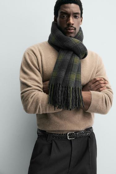 COMBINED CHECK SCARF - Navy blue by Zara - Image 1