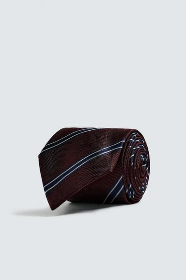 100% SILK STRIPED TIE - Burgundy by Zara