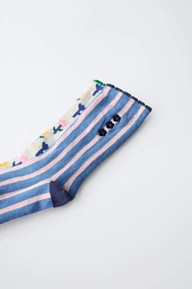 2-PACK OF STRIPED AND FLORAL SOCKS - Green by Zara - Image 1